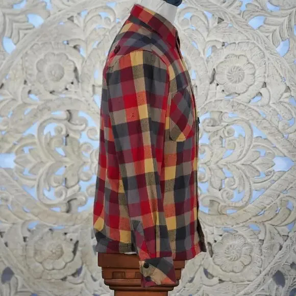 The North Face Plaid Quilted lined Flannel Shirt Jacket S Red Gray Tan Snap - Picture 5 of 8